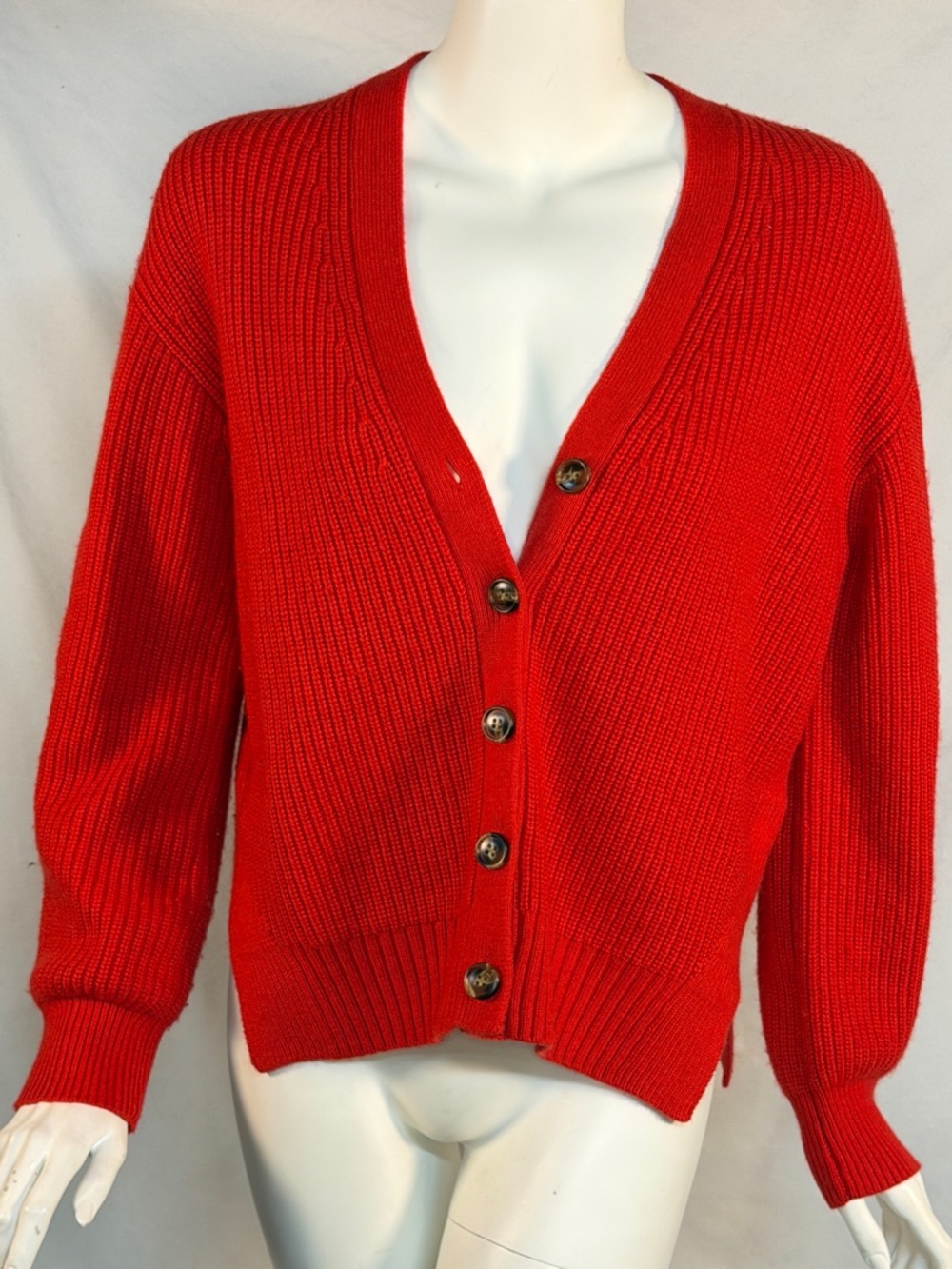 Lilla P Red Ribbed V-Neck Button Cardigan - Picture 2 of 10